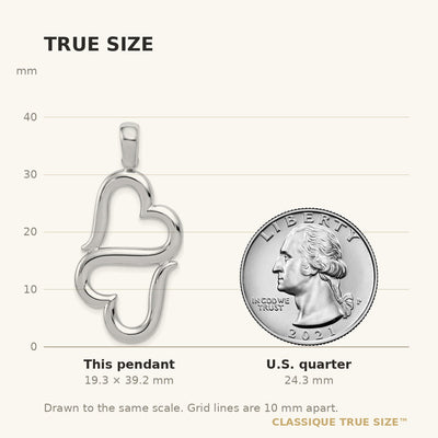 14K White Gold 3-D Solid Double Hanging Hearts Pendant