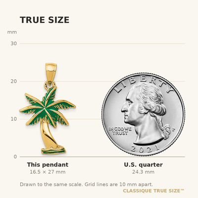 14K Enameled Palm Tree Pendant, 27 x 17mm
