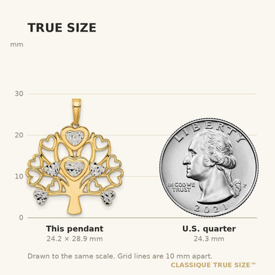 14K and White Rhodium Diamond-cut Heart Tree of Life Pendant