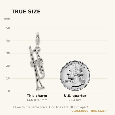 Amore La Vita Sterling Silver Rhodium-plated Polished 3-D Trumpet Charm with Fancy Lobster Clasp