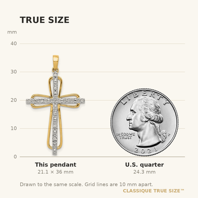 14K & rhodium Diamond Cross Pendant, 36 x 21mm