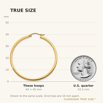 14K Square Tube Hoop Earrings, 45 x 2mm