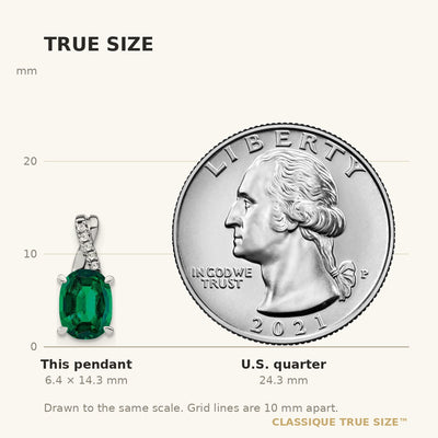 14K White Gold Oval Lab Created Emerald and Diamond Pendant