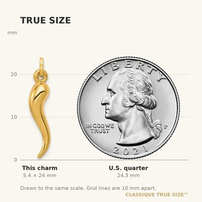 14K Hollow 3D Italian Horn Charm, 24 x 6mm