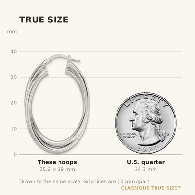 Sterling Silver Rhodium-plated Polished Diamond-cut Hoop Earrings, 39 x 25mm
