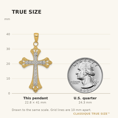 14K w/Rhodium Textured Cross Pendant