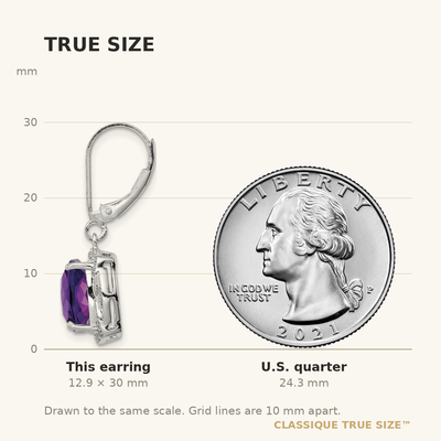Sterling Silver Rhodium-plated Diamond and Amethyst Earrings, 30 x 12mm
