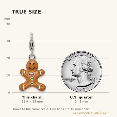 Amore La Vita Sterling Silver Rhodium-plated Polished 3-D Enameled Gingerbread Cookie Charm with Fancy Lobster Clasp