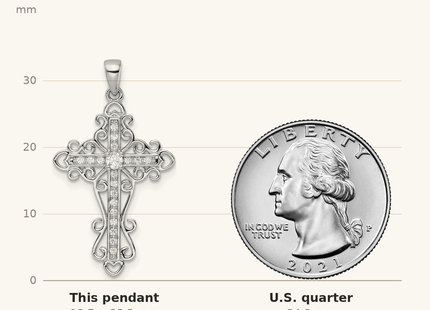 Classique True Size: Sterling Silver Rhodium-plated CZ Fancy Cross Pendant shown next to a US quarter (24.3 mm)