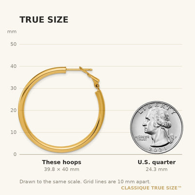 14K Polished Round Omega Back Hollow Hoop Earrings