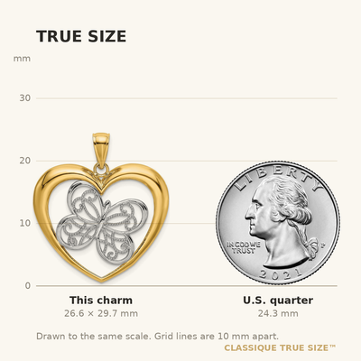 14K w/Rhodium Butterfly in Heart Charm