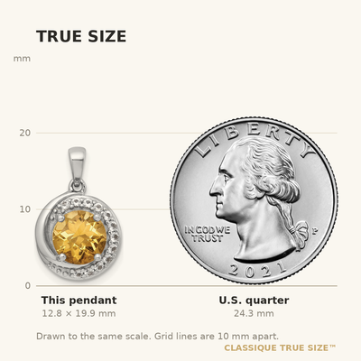 Sterling Silver Rhodium-plated Polished Checker-cut Round Citrine and White Topaz Circle Pendant