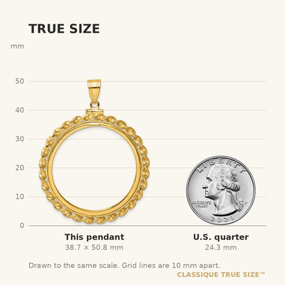 Wideband Distinguished Coin Jewelry 14K Polished Wide Twisted Wire x Screw Top Coin Bezel Pendant, 50.8 x 39.7mm