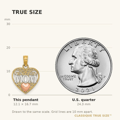 14K Two-tone w/White Rhodium Polished MOM in Heart Pendant