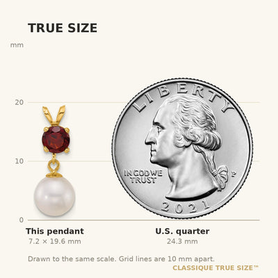 14K Polished Round White Freshwater Cultured Pearl Dangle and Garnet Pendant