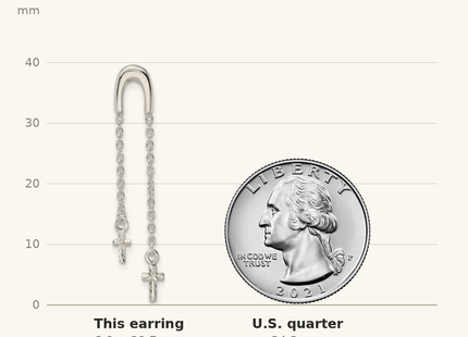 Classique True Size: Sterling Silver Polished & D/C Cross Multi-Chain Post Dangle Earrings shown next to a US quarter (24.3 mm)