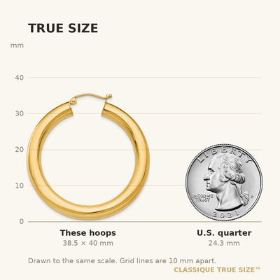 14K Yellow Gold Polished Lightweight Hoop Earrings, 40 x 5mm