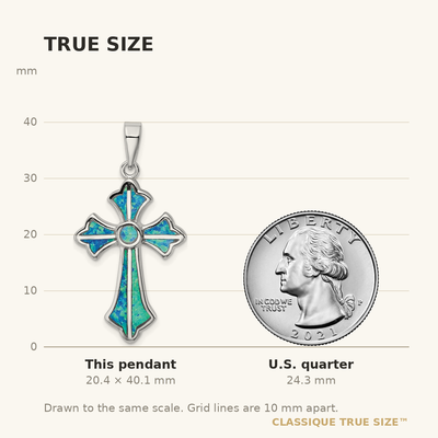 Sterling Silver Rhodium-plated Blue Inlay Created Opal Cross Pendant