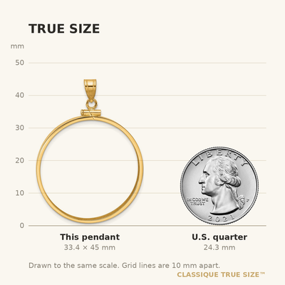 Wideband Distinguished Coin Jewelry 14K Polished x Screw Top Coin Bezel Pendant, 45 x 33.65mm