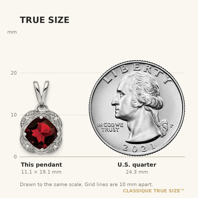 14K White Gold Cushion Garnet and Diamond Pendant, 19.1 x 10.3mm