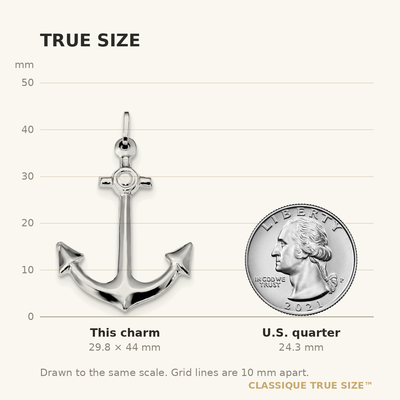 Sterling Silver Rhodium-plated Polished Anchor Charm, 44 x 27mm