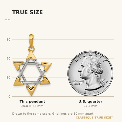 14K Two-tone Star of David Pendant, 33 x 21mm