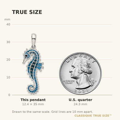 De-Ani Sterling Silver Rhodium-Plated Polished 3D Enameled Blue Seahorse Pendant