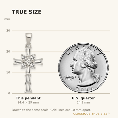 Sterling Silver Rhodium-plated CZ Latin Cross Pendant, 29 x 14mm
