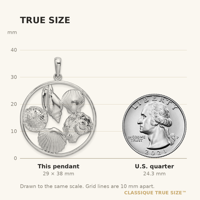 De-Ani Sterling Silver Rhodium-plated Polished Shells in Circle Pendant