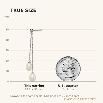 Sterling Silver Rhodium-plated White Rice Freshwater Cultured Pearl Post Dangle Earrings, 51 x 8mm