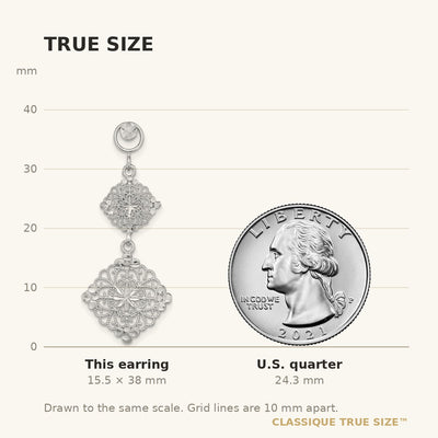 14K White Gold D/C Filigree Medallion Drop Earrings