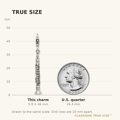 Amore La Vita Sterling Silver Rhodium-plated Polished 3-D Antiqued Clarinet Charm with Fancy Lobster Clasp