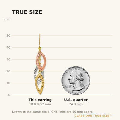 14K Diamond Cut Tri-color Tear Drop Shepherd Hook Earrings