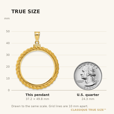 Wideband Distinguished Coin Jewelry 14K Polished Casted Rope x Screw Top Coin Bezel Pendant, 49.8 x 38.8mm