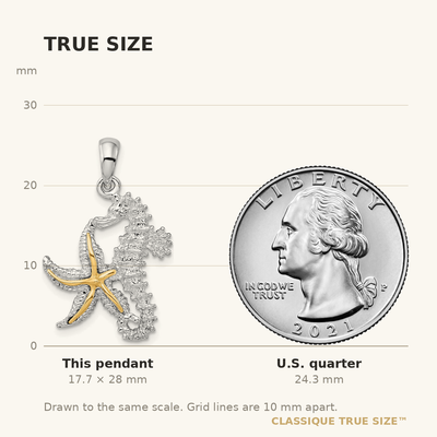 De-Ani Sterling Silver Rhodium-Plated Seahorse Starfish with 14K Pendant