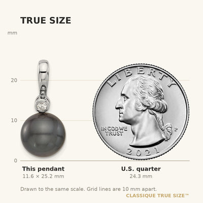 14K White Gold Black Round Tahitian Saltwater Cultured Pearl and .05 Carat Diamond Pendant