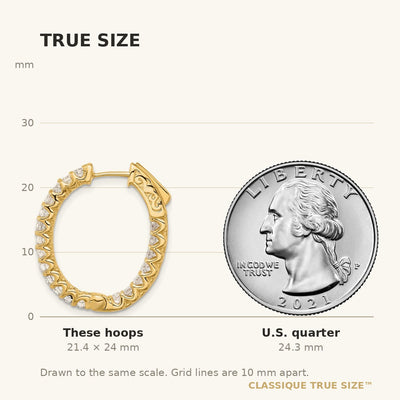 14K In/Out Oval Hoop w/ Safety Clasp Diamond Earrings