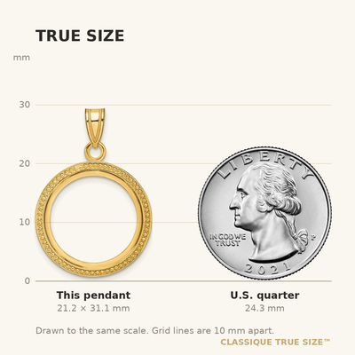 Wideband Distinguished Coin Jewelry 14K Polished and Beaded Prong Coin Bezel Pendant, 31.1 x 22mm