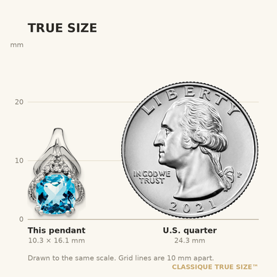 14K White Gold Cushion Blue Topaz and Diamond Pendant, 16.1 x 9.9mm