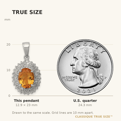 Sterling Silver Rhodium Citrine & Diamond Pendant, 23 x 12mm