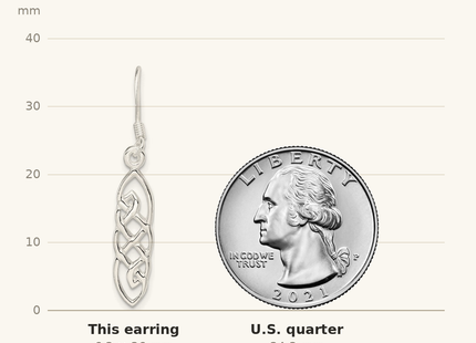 Classique True Size: Sterling Silver Celtic Design Dangle Earrings shown next to a US quarter (24.3 mm)