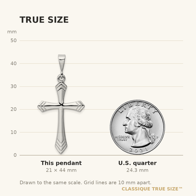 14K White Gold Passion Cross Pendant, 44 x 21mm