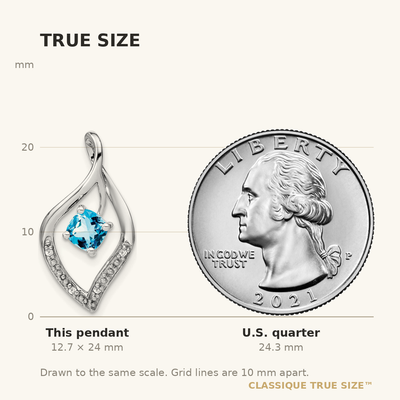 14K White Gold Blue Topaz and Diamond Pendant, 24 x 12.75mm