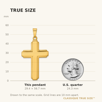 Sterling Silver Gold-tone Polished and Grooved Cross Pendant, 56.7 x 30.1mm