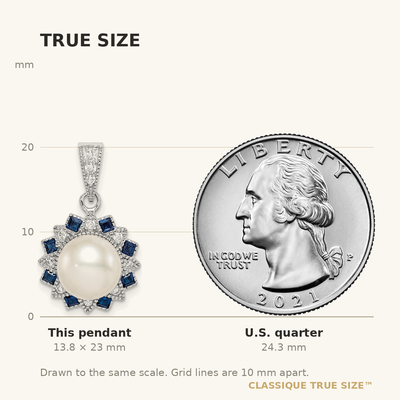 Sterling Silver RH-plated FWC Pearl/Syn. Blue Spinel Flower Pendant