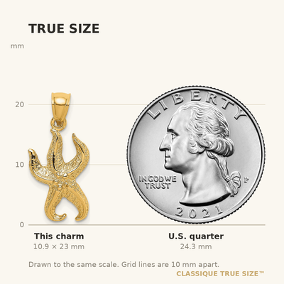 14K Textured Starfish Charm, 23 x 12.1mm