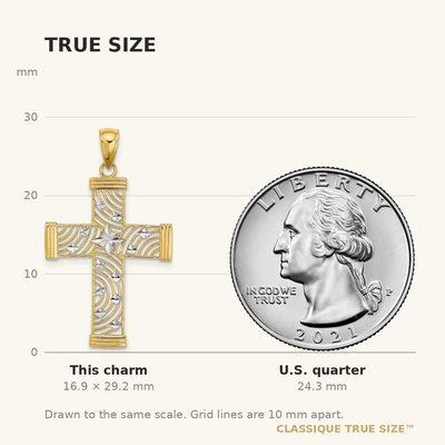 14K W/ Rhodium D/C and Cut-Out Cross Charm, 29.2mm