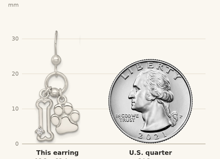 Classique True Size: Sterling Silver Polished White CZ Bone and Paw Dangle Shepherd Hook Earrings shown next to a US quarter (24.3 mm)