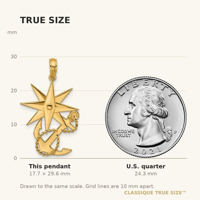 14K Polished Compass And Anchor with Rope Pendant