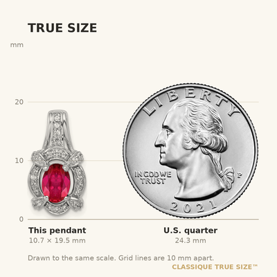 14K White Gold Polished Diamond and Oval Ruby Vintage Pendant